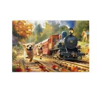 Cafemira Adult 1000 Piece Wooden Jigsaw Puzzle,Steam Train With Dog Running Alongside,Relax And Enjoy The Fun Of Solving,Hands On Assembly Of Your Home Decor Wall Art,Challenging Brain Exercise
