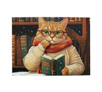 Cafemira Adult Jigsaw Puzzle 500 Pcs,Cat Reading In The Library,Relieve Stress And Enjoy The Fun Of Solving Puzzles,Every Piece Is Unique,Party Events To Bring People Closer Together,