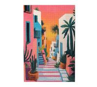 Cafemira Adult Jigsaw Puzzle Wooden 1000 Pcs,Urban Alley With Cacti & Staircase,Relax And Enjoy The Fun Of Solving,Pieces Fit Together Perfectly,Great For Relaxation &Display,Complete With Family