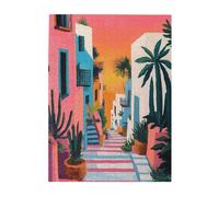 Cafemira Adult Jigsaw Puzzle Wooden 500 Pcs,Urban Alley with Cacti & Staircase,Relax and Enjoy the Fun of Solving,Pieces Fit Together Perfectly,Great for Relaxation &Display,Complete with family