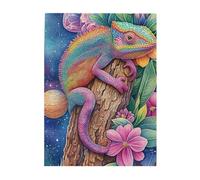 Cafemira Adult puzzle game,Wooden Jigsaw Puzzle 500 Pcs,Chameleon Clinging to Tree Trunk,Master of Camouflage in Nature,Relieve stress and enjoy the fun of solving,Exercise your hands on skills