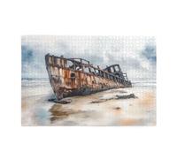 Cafemira Adult Puzzles Game,Watercolor Abandoned Ship,Wooden Jigsaw Puzzle 1000 Pcs,Relax And Enjoy The Fun Of Solving,Hands On Assembly Of Your Home Decor Wall Art,Complete With Family Friends
