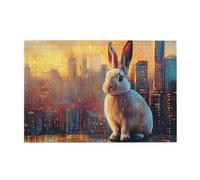 Cafemira Adult Wooden Jigsaw Puzzle 1000 Pcs,Rabbit And The City Twilight,Exercise Hands On Skills And Thinking,Brainstorming For Stress Relief,Complete With Family And Friends,Stunning Artwork