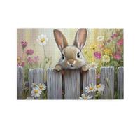 Cafemira Adult Wooden Jigsaw Puzzle 1000 Pcs,Rabbits at the fence,Ideal for Relaxation and Family Fun,Exercise Hands on Skills and Thinking,Use your imagination to the fullest,for animal lover