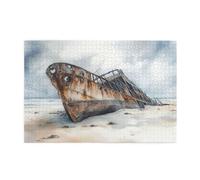 Cafemira Adult Wooden Jigsaw Puzzle 1000 Pcs,Watercolor Abandoned Ship,Every Piece Is Unique,Relax And Enjoy The Fun Of Solving Puzzles,Exercise Hands On Skills And Thinking,