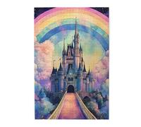 Cafemira Adult Wooden Jigsaw Puzzle 1000 Piece,A beautiful castle under the rainbow,Every Piece is Unique,Ideal for Relaxation and Family Fun,Great for Relaxation and Display for Puzzle Lovers