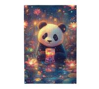 Cafemira Adult Wooden Jigsaw Puzzle 1000 Piece,Adorable Panda Drinking Bubbles Tea,Exercise Hands On Skills And Thinking,Stress Relieving Pleasure,Exploratory Hobbies And Challenges,