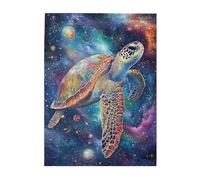 Cafemira Adult Wooden Jigsaw Puzzle 500 Piece,A majestic sea turtle gracefully glides through the cosmic waters,Exercise Hands on Skills and Thinking,Stress Relieving Pleasure,Stunning Artwork