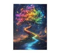 Cafemira Adult Wooden Jigsaw Puzzle 500 Piece,A Tree Of Life With Rainbow Branches,Exercise Hands On Skills And Thinking,Party Events To Bring People Closer Together,Stunning Artwork