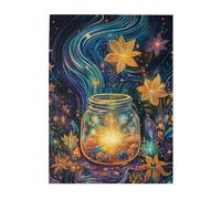 Cafemira Adult Wooden Jigsaw Puzzle 500 Piece,A whimsical still life,featuring glowing glass jar,Exercise Hands on Skills and Thinking,Party events to bring people closer together