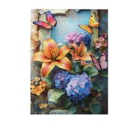 Cafemira Adult Wooden Jigsaw Puzzle 500 Piece,Flowers & Butterflies Breaking Through Old Wall,Vibrant Artwork,Exercise Hands on Skills and Thinking,Use your imagination to the fullest