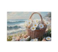 Cafemira Adults Jigsaw Puzzle,Flowers By The Sea,1000 Pcs Wooden Puzzles,Relax And Enjoy The Fun Of Solving,Complete With Family Friends,Party Events To Bring People Closer Together