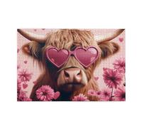 Cafemira Adults Jigsaw Puzzle,Highland Cattle Wearing Sunglasses,1000 Pcs Wooden Puzzles,Complete With Family Friends,Party Events To Bring People Closer Together,Gift For Animal Lovers