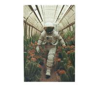 Cafemira Adults Wooden jigsaw Puzzle 1000 pcs,Astronaut Among Subway Cacti & Flowers,Relieve Stress and Enjoy the Fun of Solving,suitable for entertaining with family during holidays