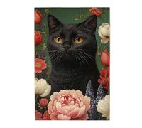 Cafemira Adults Wooden Jigsaw Puzzle 1000 pcs,cat surrounded by colorful flowers,Exercise Hands-on Ability and Thinking Patience,Relax and Enjoy the Fun of Solving Puzzles,Stunning Artwork