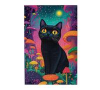 Cafemira Adults Wooden Jigsaw Puzzle 1000 Piece,Black Cat in Enchanted Mushroom Grove,Brainstorming for Stress Relief,Exploratory hobbies and challenges,Ideal for Relaxation and Family Fun