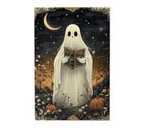 Cafemira Adults Wooden Jigsaw Puzzle 1000 Pieces,A Ghost Draped In A White Bedsheet,Holding A Book In Its Hand,Relieve Stress And Enjoy The Fun Of Solving,Exercise Hands On Skills And Thinking,
