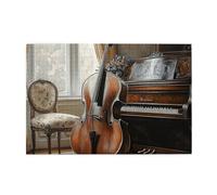 Cafemira Adults Wooden Jigsaw Puzzle 1000 Pieces,Elegant Room With Cello Leaning Against Piano,Relieve Stress And Enjoy The Fun Of Solving,Exercise Hands On Skills & Thinking,Gift For Music Lover
