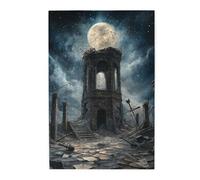 Cafemira Adults Wooden Jigsaw Puzzle 1000 Pieces,Haunting Moonlit View,Crumbling Ancient Tower,Relieve Stress And Enjoy The Fun Of Solving,Exercise Hands On Skills And Thinking,Stunning Artwork
