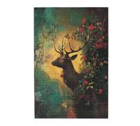 Cafemira Adults Wooden Jigsaw Puzzle 1000 Pieces,Majestic Deer Entwined With Flowing Vines In Enchanted forests,Brainstorming For Stress Relief,Creative Activity Hobbies,Every Piece Is Unique