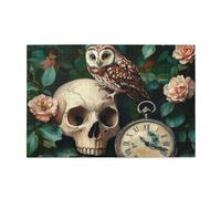 Cafemira Adults Wooden Jigsaw Puzzle 1000 Pieces,Owl Perched On A Human Skull,Relax Enjoy The Fun Of Solving,Exercise Your Hands On Skills,Party Events To Bring People Closer Together