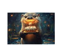 Cafemira Adults Wooden Jigsaw Puzzle 1000 Pieces,Smiling Otter& Birthday Cake,Relax Enjoy The Fun Of Solving,Exercise Your Hands On Skills,Party Events To Bring People Closer Together
