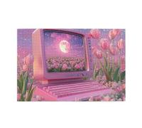 Cafemira Adults Wooden Jigsaw Puzzle 1000 Pieces,Tulip Fields And Computer Monitors,Relax And Enjoy The Fun Of Solving,Exercise Hands On Skills And Thinking,Ideal For Party Game Nights