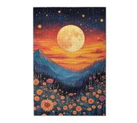 Cafemira Adults Wooden Jigsaw Puzzle 1000 Pieces,Vibrant Sunset Sky With Full Moon Over Mountains Peaks,Relieve Stress And Enjoy The Fun Of Solving,Exercise Hands On Skills And Thinking