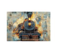 Cafemira Adults Wooden Jigsaw Puzzle 1000 Pieces,Vintage Collage Of Steam Train With Antique Newspaper Clippings,Relieve Stress And Enjoy The Fun Of Solving,Exercise Hands On Skills And Thinking
