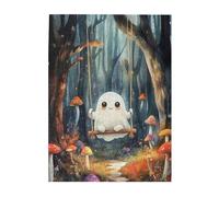Cafemira Adults Wooden jigsaw Puzzle 500 Pieces,A cute ghost on a swing in an enchanted forests,Relieve Stress and Enjoy the Fun of Solving,Exercise Hands on Skills and Thinking,Stunning Artwork