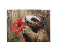 Cafemira Adults Wooden Jigsaw Puzzle 500 Pieces,Cute Sloth Baby Holding A Red Hibiscus Flower,Relieve Stress Enjoy The Fun Of Solving,Exercise Your Hands On Skills,Every Piece Is Unique