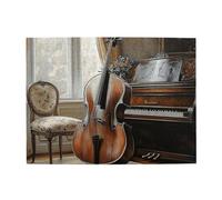 Cafemira Adults Wooden Jigsaw Puzzle 500 Pieces,Elegant Room With Cello Leaning Against Piano,Relieve Stress And Enjoy The Fun Of Solving,Exercise Hands On Skills & Thinking,Gift For Music Lover