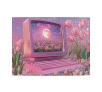 Cafemira Adults Wooden Jigsaw Puzzle 500 Pieces,Tulip Fields And Computer Monitors,Relax And Enjoy The Fun Of Solving,Exercise Hands On Skills And Thinking,Ideal For Party Game Nights