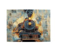 Cafemira Adults Wooden Jigsaw Puzzle 500 Pieces,Vintage Collage Of Steam Train With Antique Newspaper Clippings,Relieve Stress And Enjoy The Fun Of Solving,Exercise Hands On Skills And Thinking