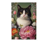 Cafemira Adults Wooden Puzzles,Cat Surrounded By Flowers,Classic Animals Jigsaw Puzzle 1000 Pcs,Every Piece Is Unique,Exercise Hands On Skills And Thinking,Relax And Enjoy The Fun Of Solving,