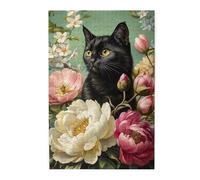 Cafemira Adults Wooden Puzzles,Mysterious Black Cat Among Flowers,Jigsaw Puzzle 1000 Pcs,Exercise Hands On Skills And Thinking,Relax And Enjoy The Fun Of Solving,Pieces Fit Together Perfectly