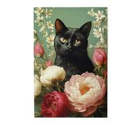 Cafemira Adults Wooden Puzzles,Mysterious Black Cat Among Flowers,Jigsaw Puzzle 1000 Pcs,Exercise Hands-On Ability And Thinking Patience,Relax And Enjoy The Fun Of Solving,Every Piece Is Unique