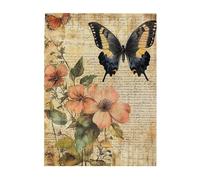 Cafemira Butterflies and plants on vintage paper,Wooden jigsaw Puzzles for Adults 500 Pieces,Timeless Elegance,Relieve Stress and Enjoy the Fun of Solving Puzzles,Complete with family friends