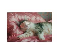 Cafemira Cat Sleeping With Eye Mask,Wooden Jigsaw Puzzle 1000 Piece,Cozy Feline Nap Time Scene,Adult Puzzle Game,Exercise Hands On Skills And Thinking,Relax And Enjoy The Fun Of Solving