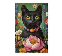 Cafemira cat surrounded by colorful flowers,Jigsaw Puzzle 1000 pcs,Adults Wooden puzzles,Exercise Hands-on Ability and Thinking Patience,Relax and Enjoy the Fun of Solving,gift for Animal lovers