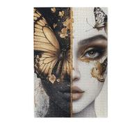 Cafemira Charm Jigsaw Puzzle 1000 Piece,Beautiful Hybrid Human Face With Butterflies,Surreal Artistic Fusion,Unique Adults Wooden Puzzles,Relieve Stress And Enjoy The Fun Of Solving.