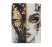 Cafemira Charm Jigsaw Puzzle 500 Piece,Beautiful Hybrid Human Face with Butterflies,Surreal Artistic Fusion,Unique Adults Wooden puzzles,Relieve Stress and Enjoy the Fun of Solving.