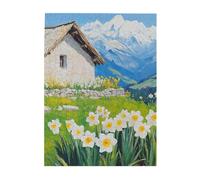 Cafemira chic 500 Pcs Jigsaw Puzzle Wooden for Adult,Artistic Valley ViewRustic Lodge in Flower Field,Vibrant Colors,Relax and Enjoy the Fun of Solving,Challenging Brain Exercise