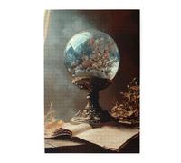 Cafemira Chic Adults Wooden Jigsaw Puzzle 1000 Pieces,Ancient Crystal Ball On Vintage Desk Mystical,Every Piece Is Unique,Vibrant Design,Brainstorming For Stress Relief,Complete With Family