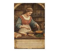 Cafemira Chic Jigsaw Puzzle 1000 Pcs,Adults Wooden Puzzles,Woman In Traditional Medieval Dress Preparing Food.Use Your Imagination To The Fullest,Exploratory Hobbies And Challenges,