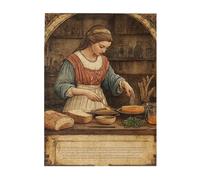 Cafemira chic Jigsaw Puzzle 500 pcs,Adults Wooden puzzles,woman in traditional medieval dress preparing food.Use your imagination to the fullest,Exploratory hobbies and challenges,