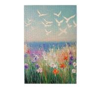 Cafemira Chic Wooden Jigsaw Puzzle 1000 Pcs For Adults,Oil Painting Style Birds Soaring Over Sunlit Grassy Meadow,Brainstorming For Stress Relief,Exercise Your Hands On Skills,Enjoy The Process