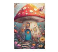 Cafemira Chic Wooden Jigsaw Puzzle 1000 Pieces For Adults,Lovely Mushroom House,Surrounded By Flowers And Butterflies,Exercise Your Hands On Skills,Stress Relieving Pleasure,Every Piece Is Unique