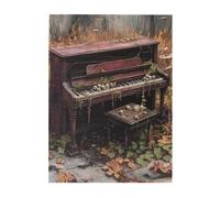 Cafemira chic Wooden Jigsaw Puzzle 500 Pcs for Adults,Haunting Vintage Piano with Skull & Mushrooms,Brainstorming for Stress Relief,Exercise your hands on skills,Creative Activity Hobbies