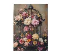 Cafemira chic Wooden Jigsaw Puzzle 500 Piece,metal bird cage with stunning lush blooms,Creative Activity Hobbies for Adults,Relax &Enjoy the Fun 0f Solving,Every Piece is Unique